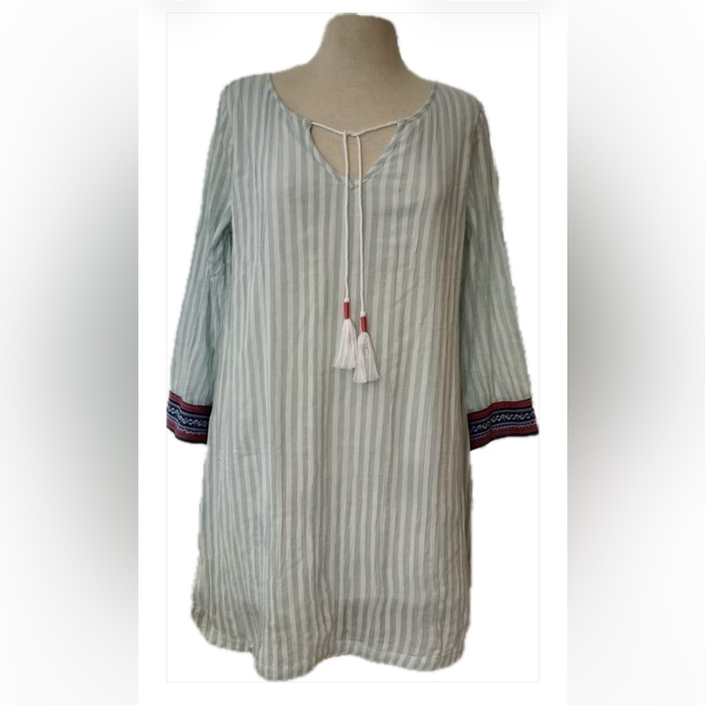 Hatley Green Striped Long Sleeve Dress with Tassels